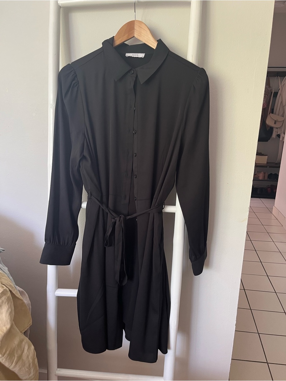 Ricki's Black Long-Sleeve Shirt Dress with Waist Tie